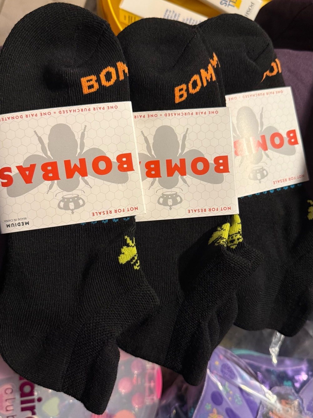 Bombas Black No-Show Socks with Yellow Bee Accent